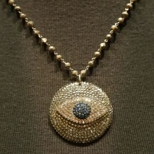 Roni Blanshay Pyrite Bead and Crystal Evil Eye Pendant 20"